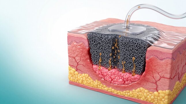 Negative pressure wound therapy with foam dressing in skin 3D