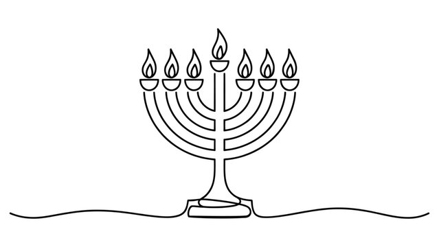 Continuous single line drawing of a jewish menorah with burning candles for hanukkah holiday isolated on white background, Vector, illustration