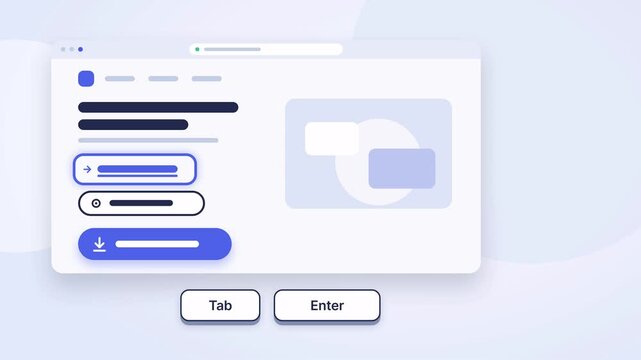 Slow static 4K UHD animation of keyboard navigation on website interface