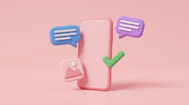 3d smartphone with chat bubbles and notification icons for social media communication and messaging app design concept