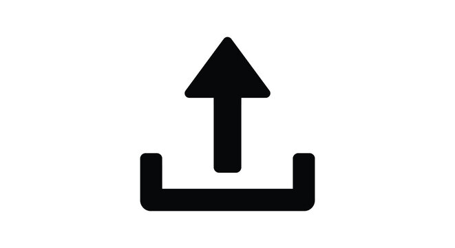 Upload icon with rectangular brackets flat silhouette on white background