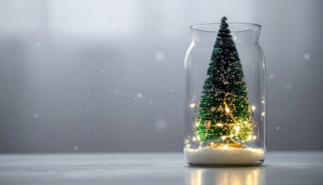 Merry Christmas and happy new year concept, Close up, Elegant Christmas tree in glass jar decoration