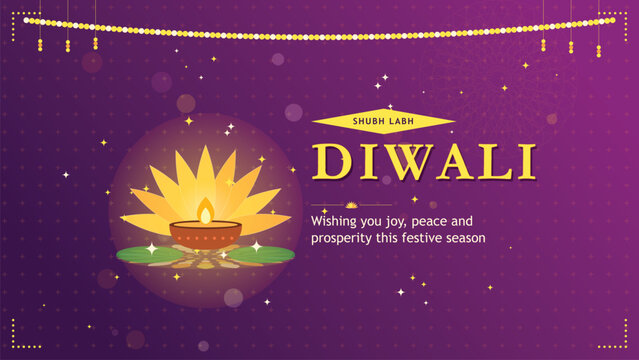 Diwali festival background vector, glowing diya oil lamp greeting card, Shubh Labh holiday banner design