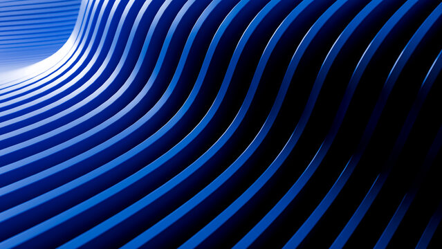 Blue curved stripes digital abstract artwork with smooth glossy