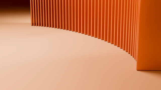 Orange vertical panels arranged in curved abstract design with shadows