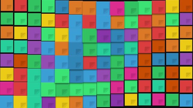 Dynamic geometric wall with rotating colorful 3d cubes in motion.