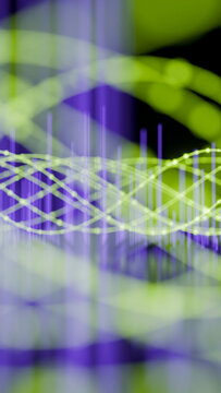 Abstract digital wave with green and purple curved lines