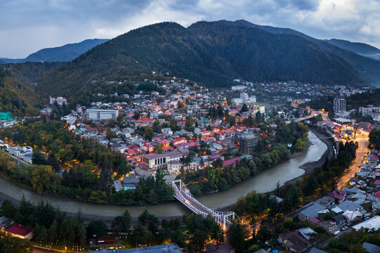 Borjomi cityscape with river and mountains