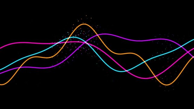 Neon wave motion background, with glowing particles, and abstract flowing, lines for digital, waves des