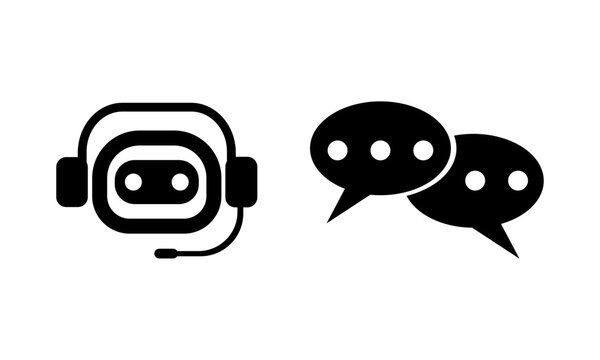 Customer Support Bot and Chat Speech Bubble Vector Icons Set Isolated on White Background