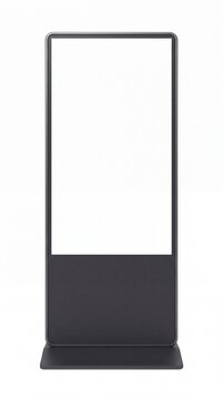 Digital advertising kiosk display mockup with blank vertical screen, modern interactive multimedia totem 3D render isolated on white background