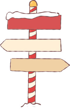 Cute hand drawn blank wooden directional signpost covered in winter snow, perfect for holiday wayfinding and copy space.