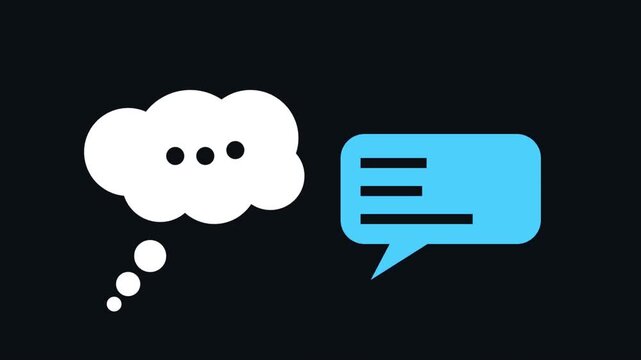 Thought Bubble and Speech Bubble Animation on Dark Background, Typing Dots Motion Graphics.