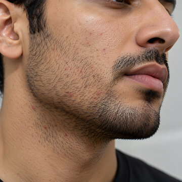 Man with stubble and mild shaving irritation