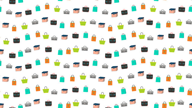 Seamless pattern of colorful shopping bags and briefcases
