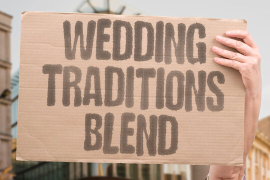 "Wedding traditions blend" Ceremonies merge two heritages harmoniously. WEDDING. TRADITIONS. BLEND. CEREMONIES. HERITAGES.