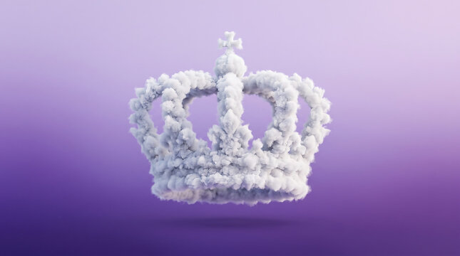 White cloud shaped like a royal crown with a cross on top on a purple gradient background