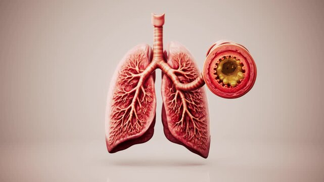 Conceptual 3D animation of chronic bronchitis with mucus inside a bronchial tube