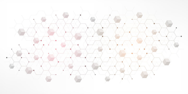Minimal gray hexagon network background with isometric cubes