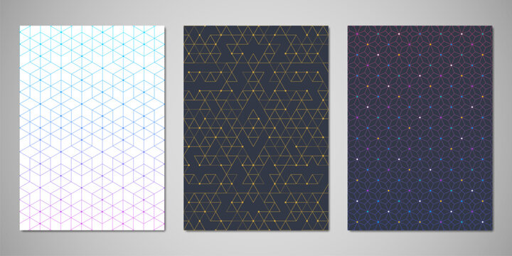 Abstract covers and brochures with geometric backgrounds of polygon shape patterns