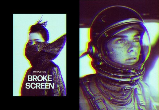 Vertical Broken Screen Photo Effect For Poster And Print Design