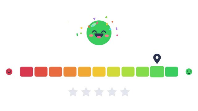 Customer feedback and satisfaction rating scale with emotional emojis and star system. User experience survey with mood indicator from angry to happy.