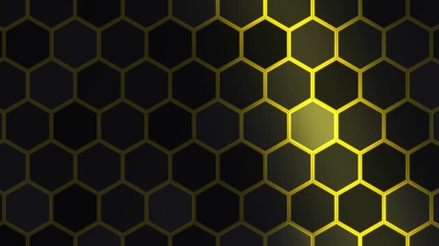 Seamless loop graphite grey and amber honeycomb tech background