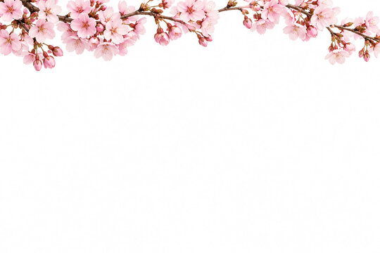 Cherry blossom branch top border with copy space