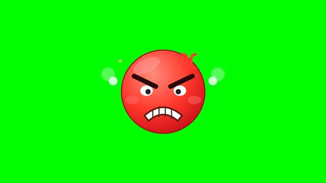 Red angry emoticon faces with steam on green screen