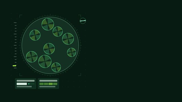 Animated crossed polars view extinction cycles drawn as a clean laboratory interface in green and emerald on a dark background. Smooth 4K seamless loop with blank data panels and room for text. Widesc