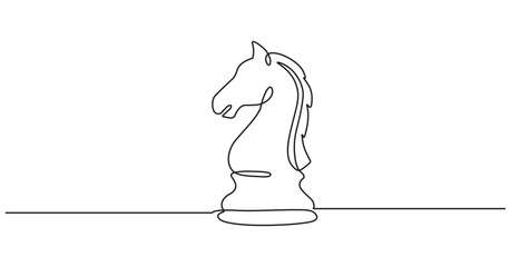 Continuous one line drawing of chess knight piece, Continuous line of strategic board game symbol, Continuous one line drawing of chess knight piece vector illustration. © linefx
