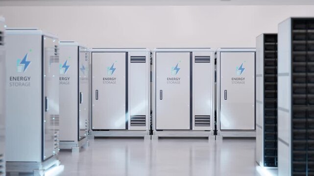 3d rendering energy storage systems or battery container units for data center 4k footage