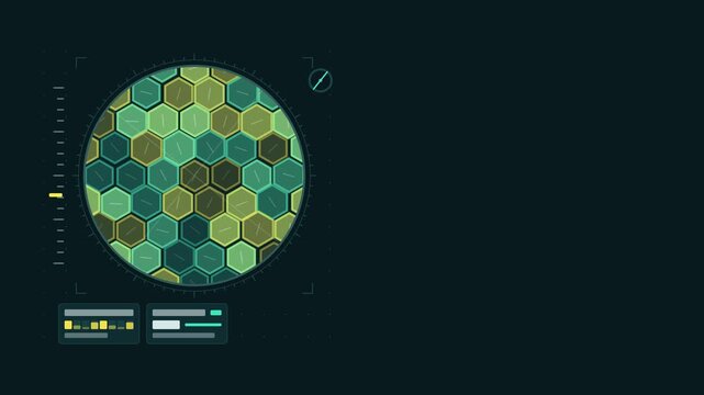 Animated polarized light view rotating analyzer drawn as a clean laboratory interface in teal and cyan on a dark background. Smooth 4K seamless loop with blank data panels and room for text. Widescree