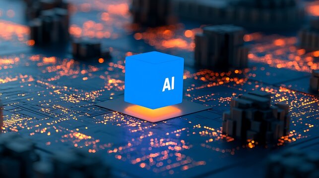 powerful computer processor microchip with the word representing artificial intelligence, AI technology