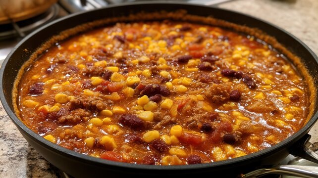 Hearty lentil and corn stew in a cast iron skillet a delicious and meal preparation wholesome vegan