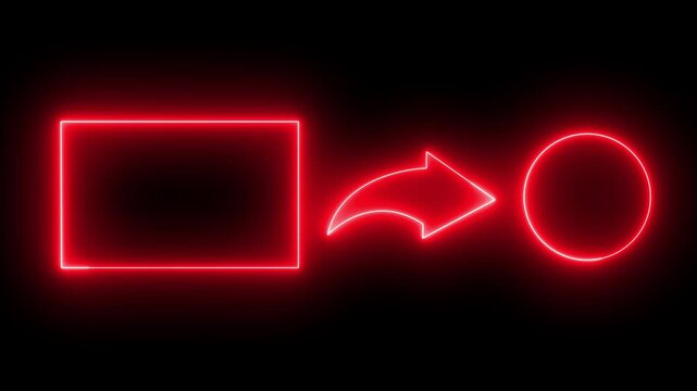 Glowing red neon end screen template layout with video box, curved arrow pointer, and circular profile frame