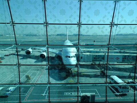 Dubai, UAE - 27 Apr 2012: The airplane in Dubai Airport, UAE
