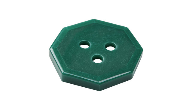 Classic green octagonal plastic sewing clothing button fastener apparel accessory, isolated on transparent background.