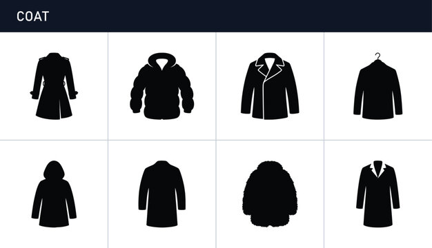 Coat silhouettes set with trench coat, puffer, parka and jacket for fashion design