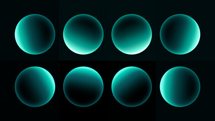 Eight rim-lit glowing gradient spheres with panoramic deep tilt © AlexGuda