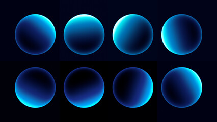 Eight rim-lit glowing gradient spheres with off-axis left focus © AlexGuda