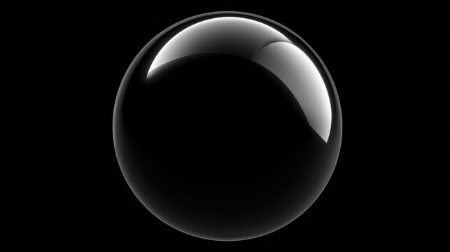 Glossy black sphere with highlights against a dark background spherical