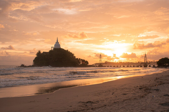 Sunset Over a Coastal Island in Matara, Sri Lanka