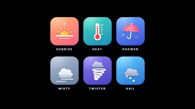 Animated weather forecast app icons set with alpha channel