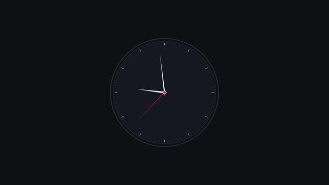 Minimalist flat design clock face with moving hour and minute hands seamless loop motion graphic 4K animation