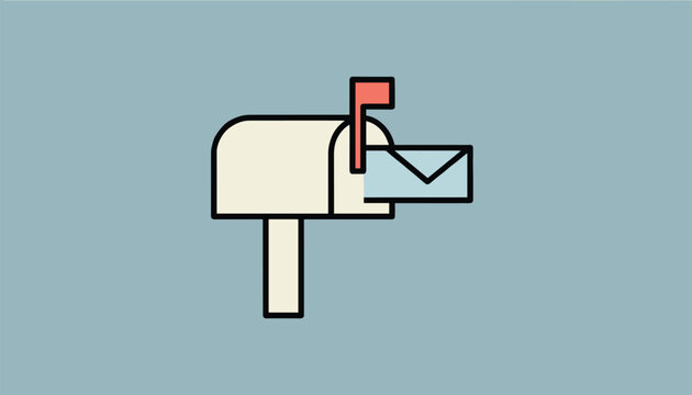 Classic suburban mailbox with raised red notification flag and incoming mail envelope ready for delivery.