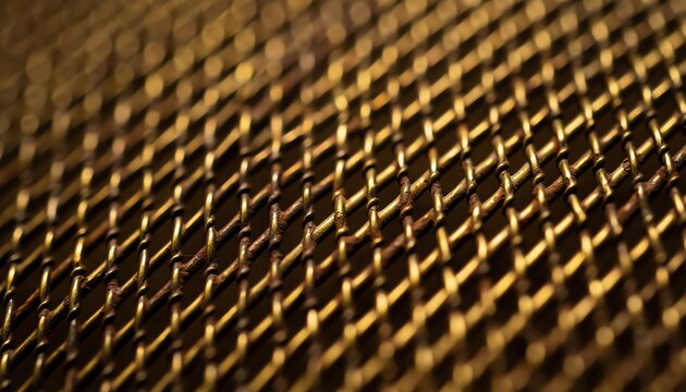 Metal mesh grid texture pattern golden abstract background for industrial design or autumn themed website banner