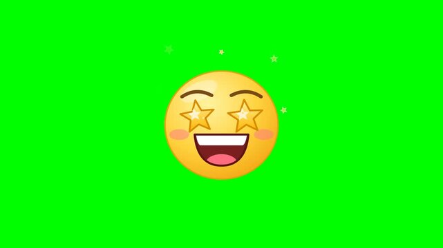 Star struck emoji faces with sparkling eyes over green screen