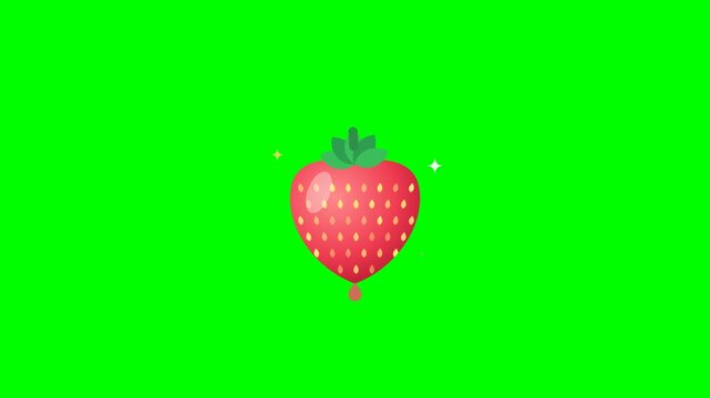 Red strawberry fruit pattern on chroma key green background