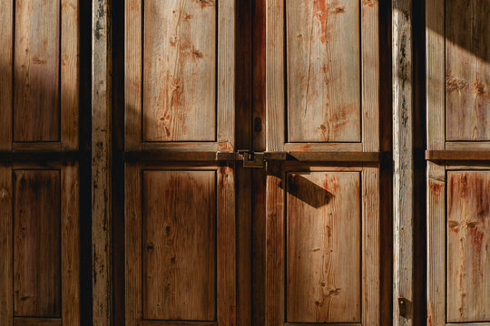 Rustic Wooden Door Panels and Aged Wood Texture Detail